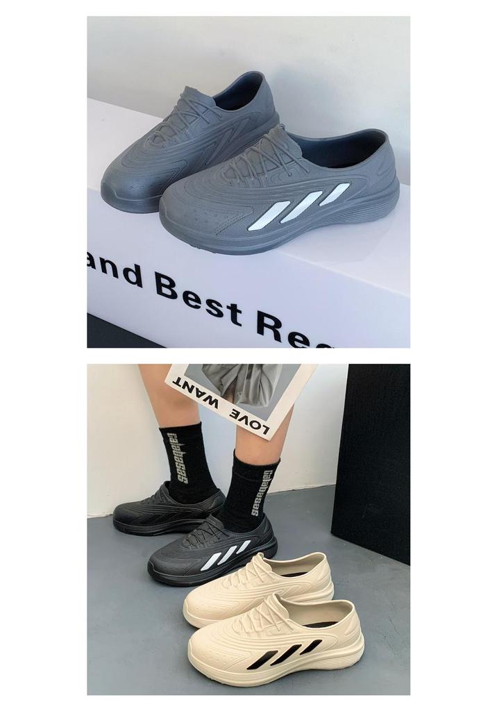 Yuzhihao Men's Color Block Low-Top Rain Shoes for Summer: Flat Bottom, Casual, Ideal for Kitchen, Work, or Outdoor Use.