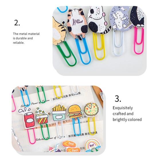 10Pcs Cartoon Wooden Paper Clips Set Cute Cat Food Shape Bookmark for Students Colorful Decorative Stationery for Journal Note