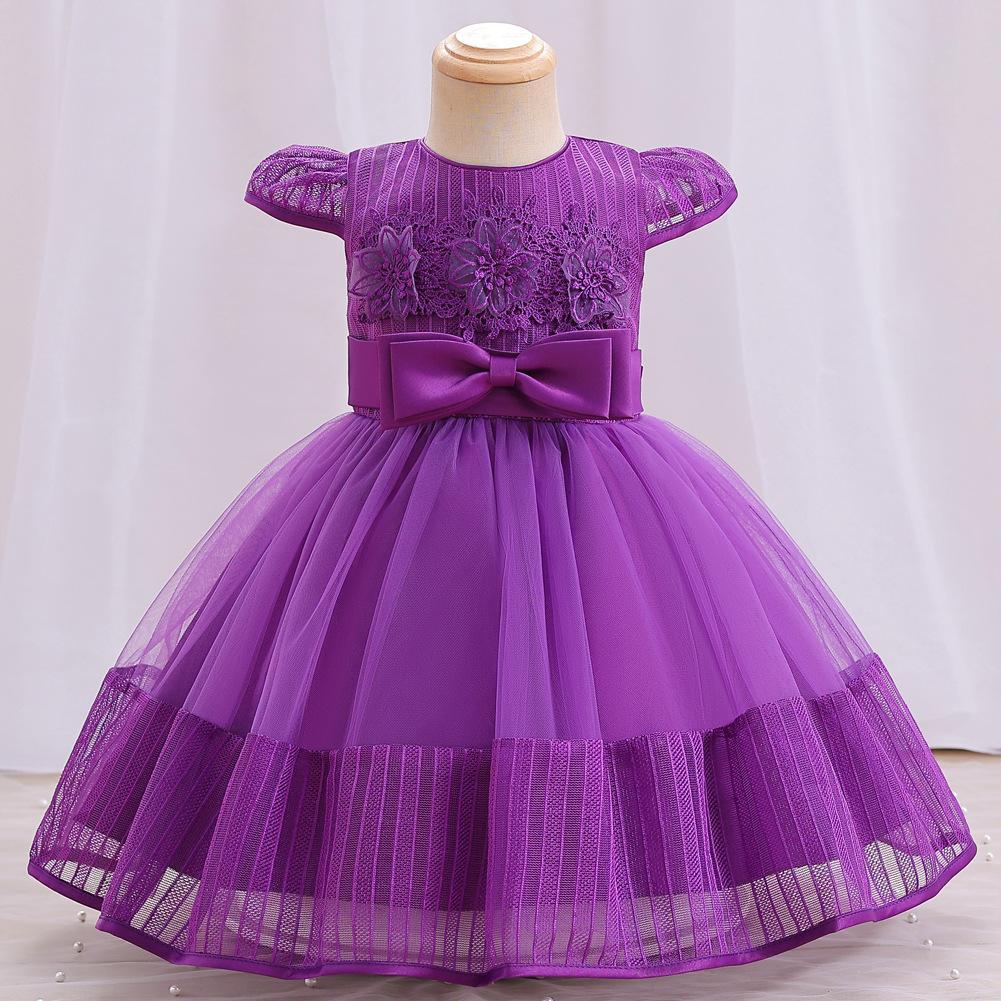 

Платья для девочек Платья с вышивкой Однотонные платья с бантом Короткие рукава Пышные платья принцесс Платья для вечеринок и банкетов 100cm фиолетовый