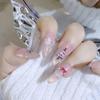 Elegant Handmade Long Cat Eye Christmas Nails with Snowflakes and Rhinestones