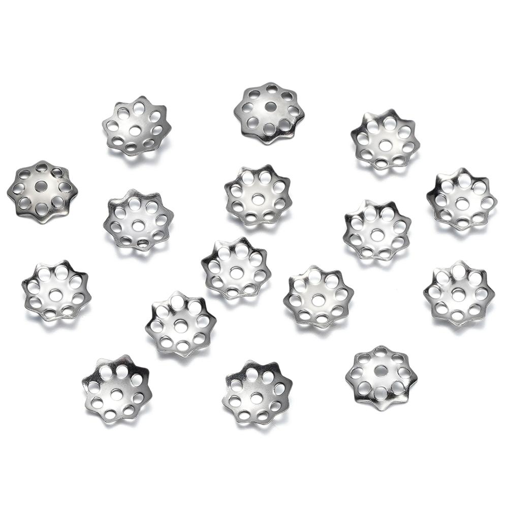20/50Pcs/Pack Stainless Steel Flower Tree Leaf Round Beads Caps For Handmade DIY Jewelry Making Bracelet Necklace Accessories