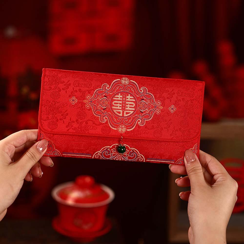 Slova požehnání nového roku Brokát Červená obálka Brokátová látka Potřeby jarního festivalu 2025 Peníze Pocket HongBao výšivka