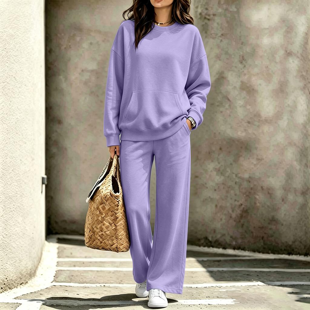 Casual Dames Crewneck Sweatshirt en Broek Set met Zakken - Herfst Winter Outfit, Twee Delig Comfortabel Trainingspak