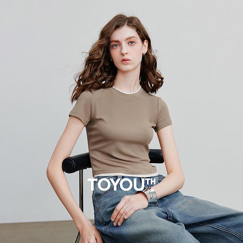 Chuyu Women s Fake Two-Piece Color-Block Acetate T-shirt S