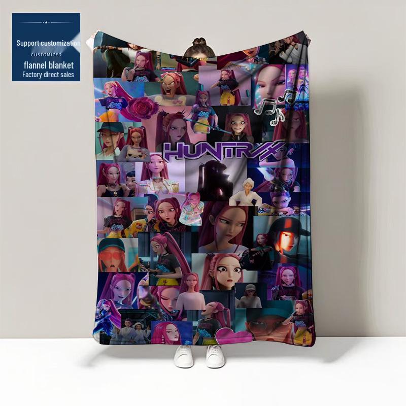K-POP Demon Hunter Team Flannel Blanket – Custom Pattern Air Conditioning & Leg Cover Blanket