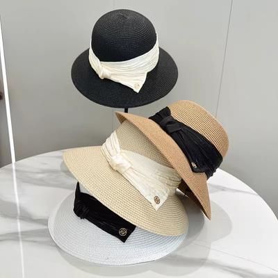 Kapelusz typu bucket w eleganckim stylu Hepburn dla kobiet, letni kapelusz przeciwsłoneczny, słomkowy kapelusz cylinder, modny słomkowy kapelusz