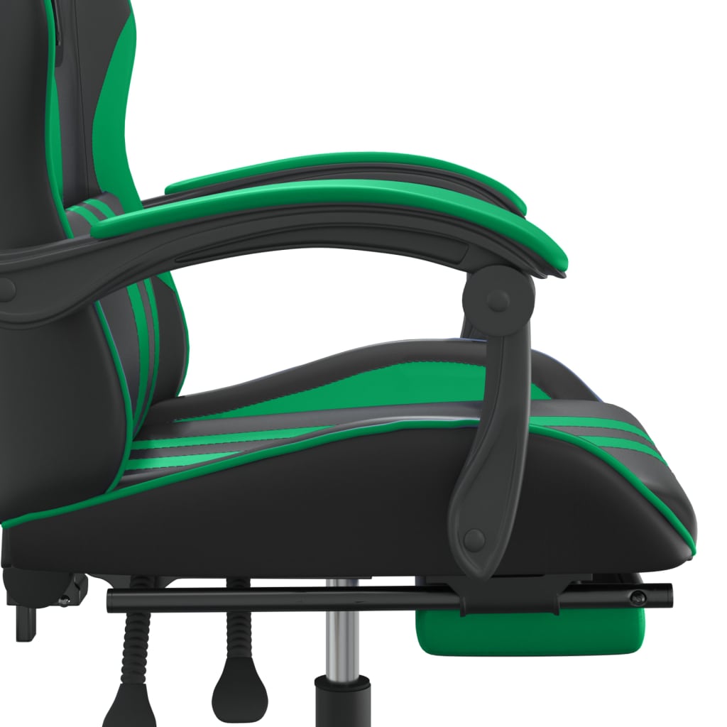 Gaming Chair with Footrest Black and Green PU Leather