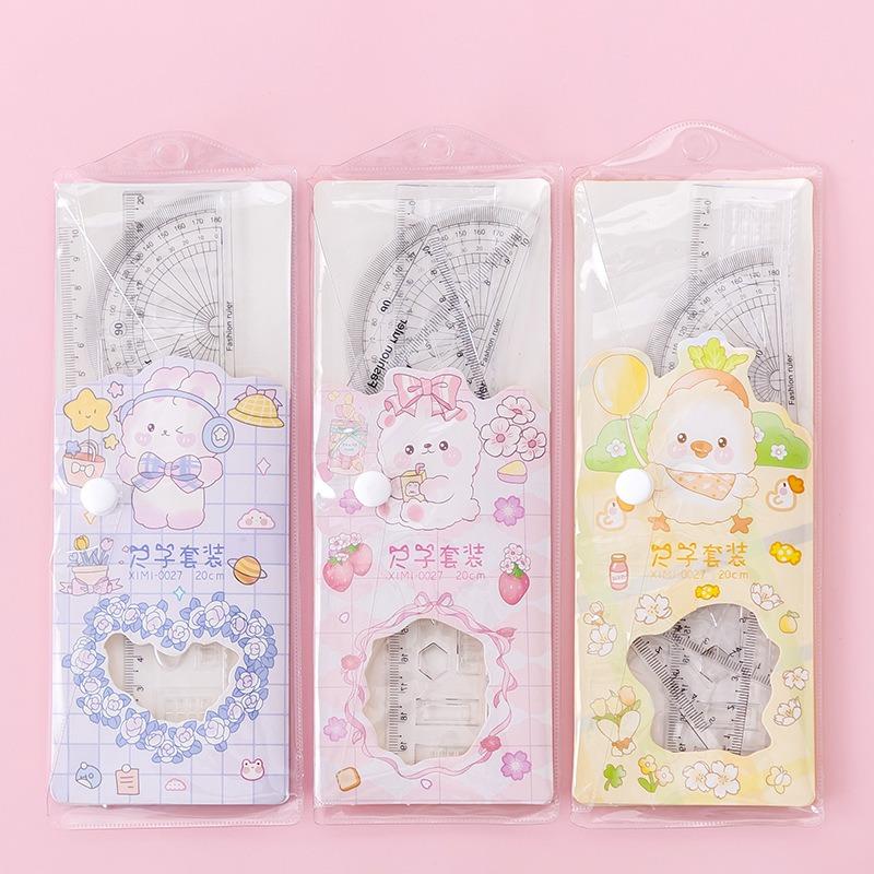 Simple Transparent Four Piece Ruler Set For Student Learning Stationery Supplies
