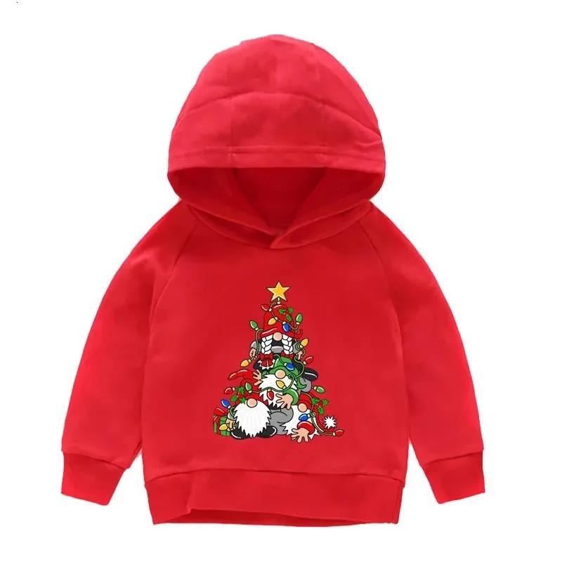 Children's Red Santa Claus Pattern Printed Hoodie Boys Girls Comfortable Outdoor Autumn and Winter Long Sleeve Pullover