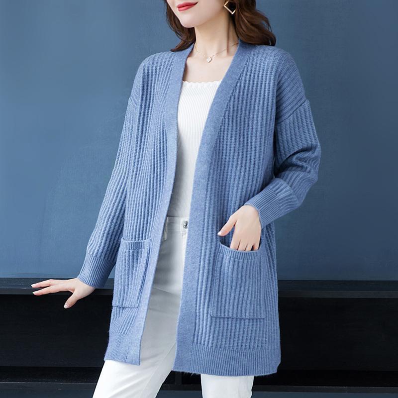 Autumn Knitted Coat Women's Mid-length Spring and Autumn Loose Knitted Shawl Korean Sweater Jacket