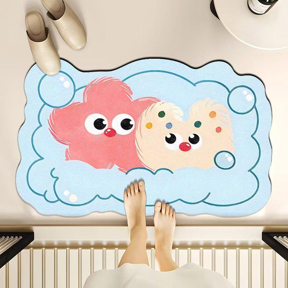Cute Cartoon Doormat Quick Dry Water Absorbent Entryway Bath Mat Non Slip Bathroom Sink Rug Home Decor