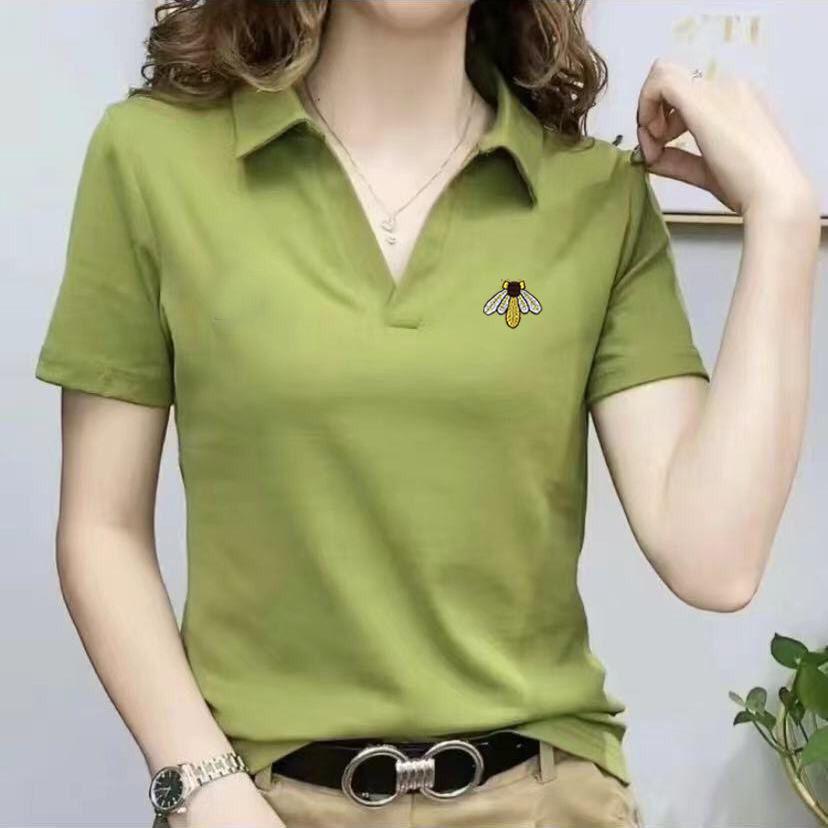 Women's Summer Short-sleeved T-shirt New Fashionable Women's V-neck Age-reducing Casual Lapel Top Large Size Polo Shirt