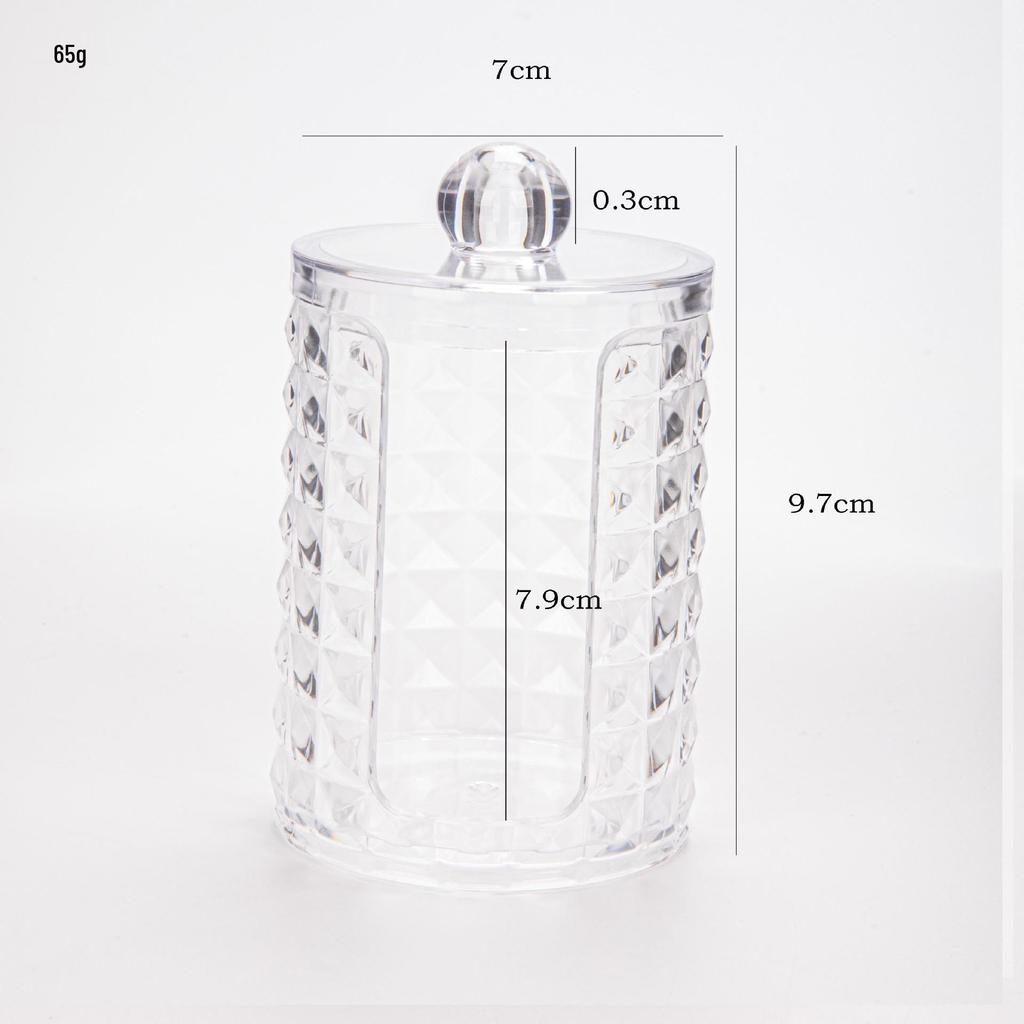 Suport transparent pentru bețișoare de bumbac cu model de diamant - capac din bambus, cutie rotundă portabilă pentru depozitarea cosmeticelor