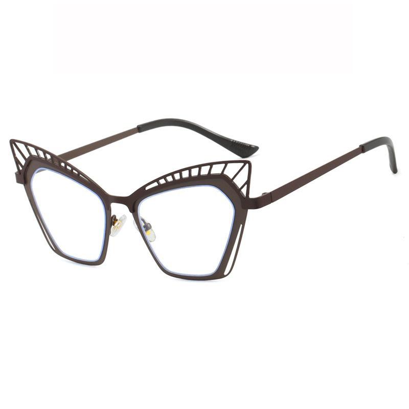 New cat eye hollow color matching flat mirror metal European and American glasses frame fashionable advanced sense anti-blue glasses
