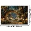 2D Fantasy Garden Tapestry Enchanted Forest with Stone Path & Glowing Lights Wall Art