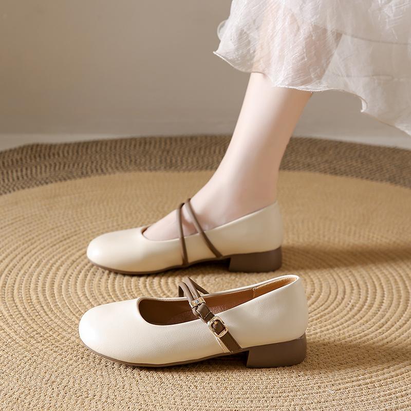 

Fashion CRLAYDK Women Flat Shoes Casual Slip On Loafers Ladies Mary Jane Chunky Low Heels Soft Leather Dress Driving Mocs for Ladies 35