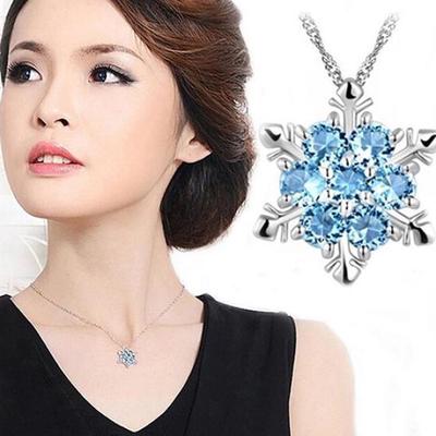 Women's Fashion Dazzing Snowflake Blue Necklace Pendant CLE