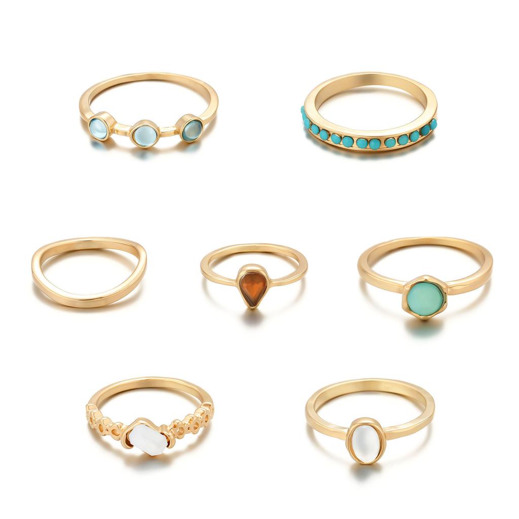 Stylish Geometric Exquisite Ring Women'S Jelly Diamond Joint Combination Ring Set