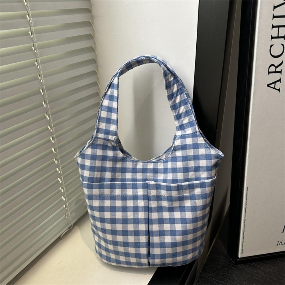 Fashion Red Plaid Tote Bag Large Capacity Shoulder Bag Lightweight Canvas Vest Bag  Storage Bag