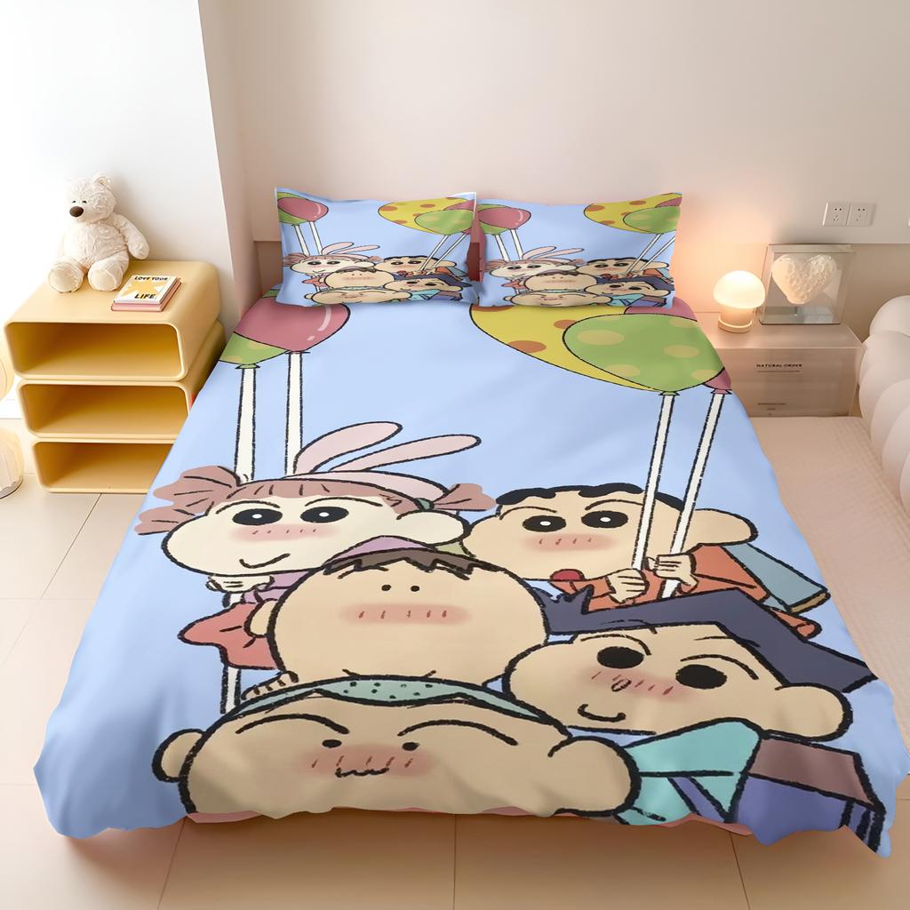 Crayon Shin-Chan 3-Piece Children'S Bedroom Set - Duvet Cover & Co-Branded Mattress Bedding With Printed Design For Kids Home