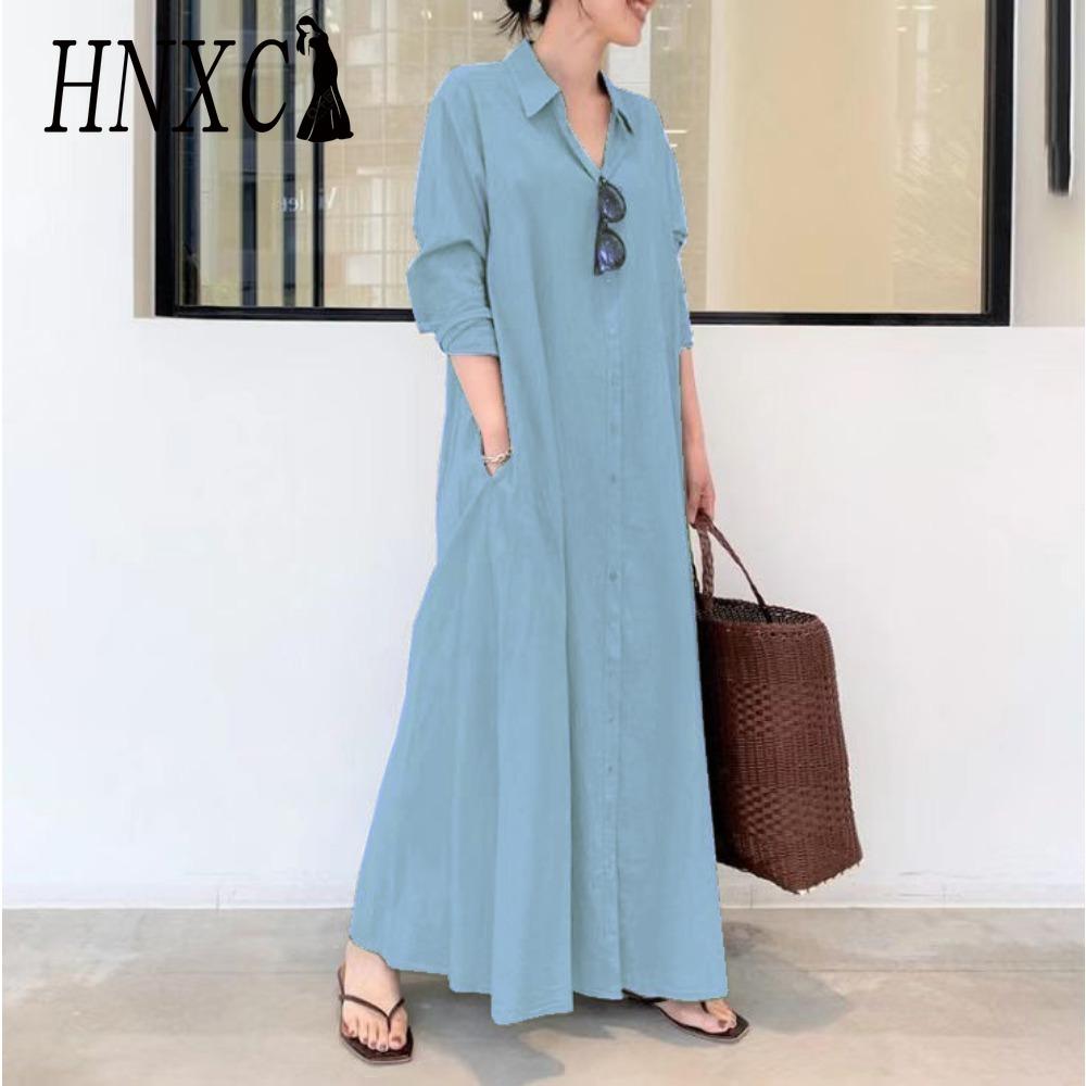 HNXC Women's Long Shirt Dress Made of 100% Cotton Sizes: S-5XL Casual Dresses