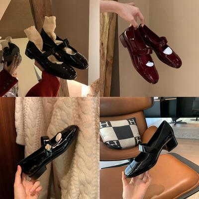 Klassieke veelzijdige ronde neus met dikke hak Mary Jane enkele schoenen kleine leren schoenen dames lente en herfst