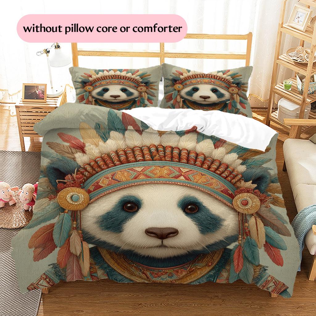 Animal In Indian Attire Pattern Bedding Quilt Set Home Decoration Gift (1 * Duvet Cover + 2 * Pillowcase, Without Core)