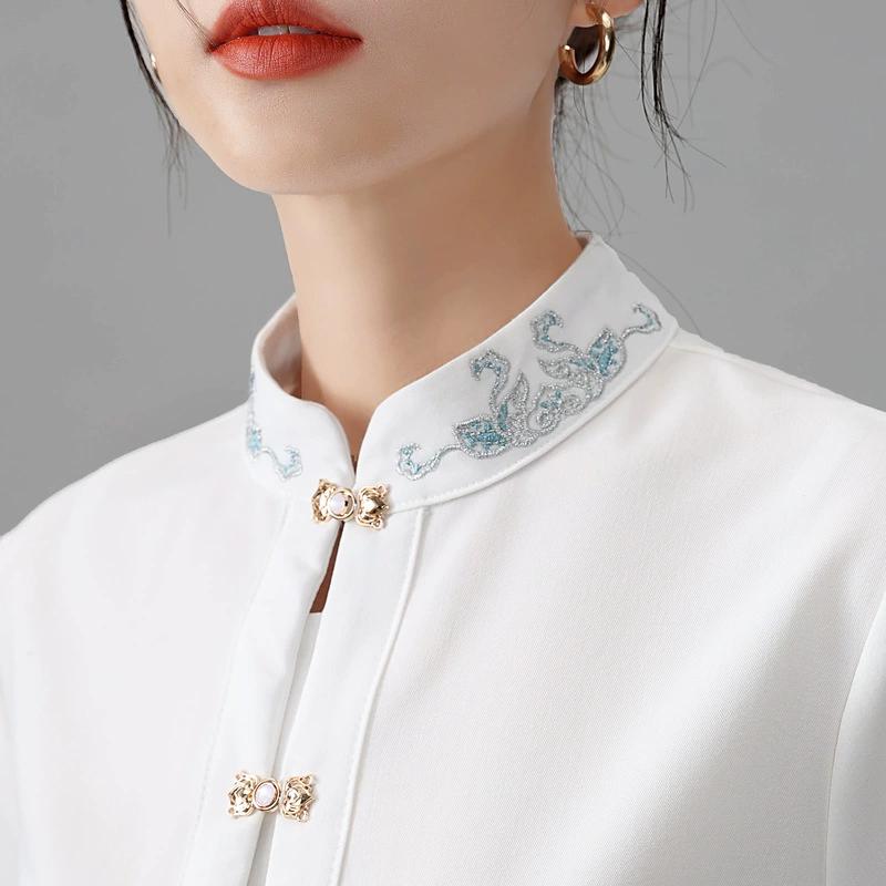 Women's Spring Lapel Chinese Style Blouse Temperament Button Long Sleeve Top