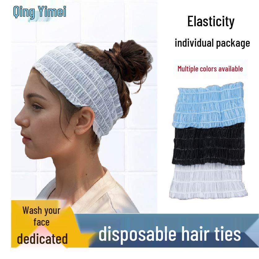 Disposable Non-Woven Elastic Hair Tie for Spa & Makeup Blue Pack