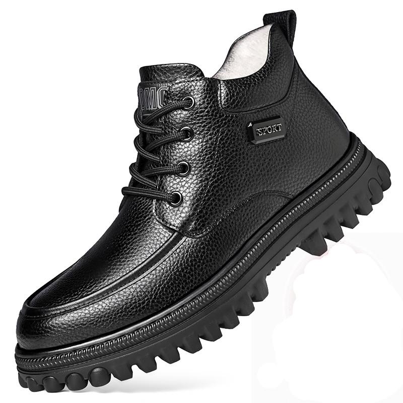 Shoes for Men new Winter Fashion Non-slip Cotton plush Shoes Men Thickened Leather Casual Snow Boots