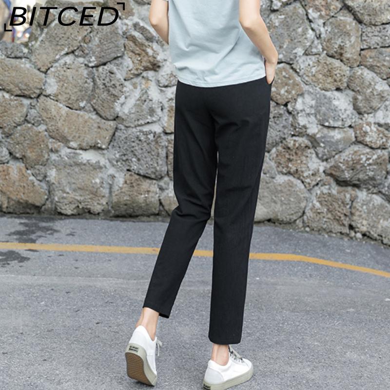 BITCED 9 Color Pure Cotton Nine Point Trousers Spring Summer Slim Straight Loose Casual Pants Women Solid Color Harem Pants