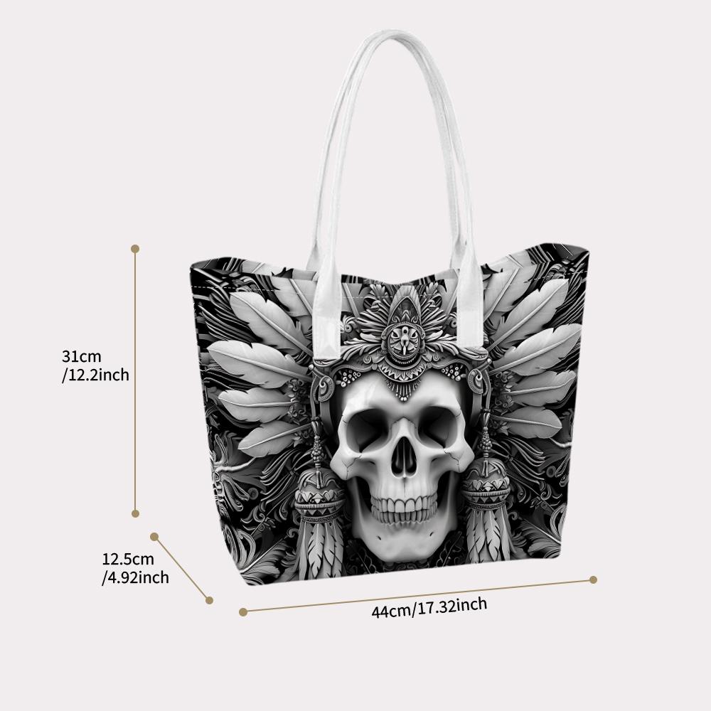 Gothic Skull Pattern Tote Bag Large Capacity Portable Fashion Daily Shoulder Bag for Outdoor Use
