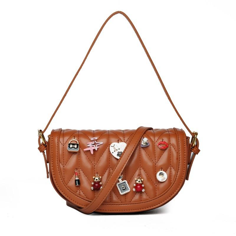 Bags Xiaoxiangfeng Rhombus Women's Bag 2025 New Korean Edition Fashion Splicing Trend One Shoulder Crossbody Saddle Bag