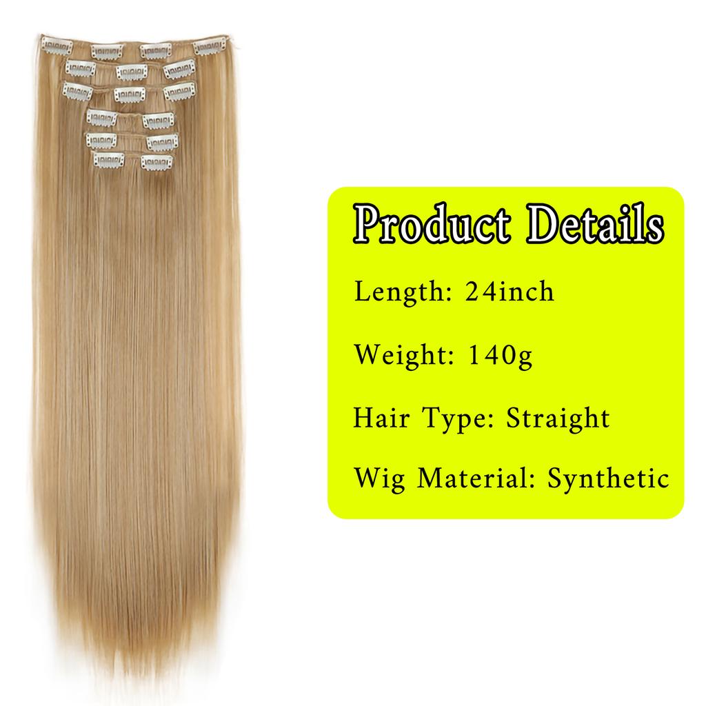 Estensioni Capelli 24 Pollici 16 Clip Acconciatura Lunga Liscia Sintetiche Bionde Nere Extension Resistenti al Calore Capelli Finti Uso Quotidiano