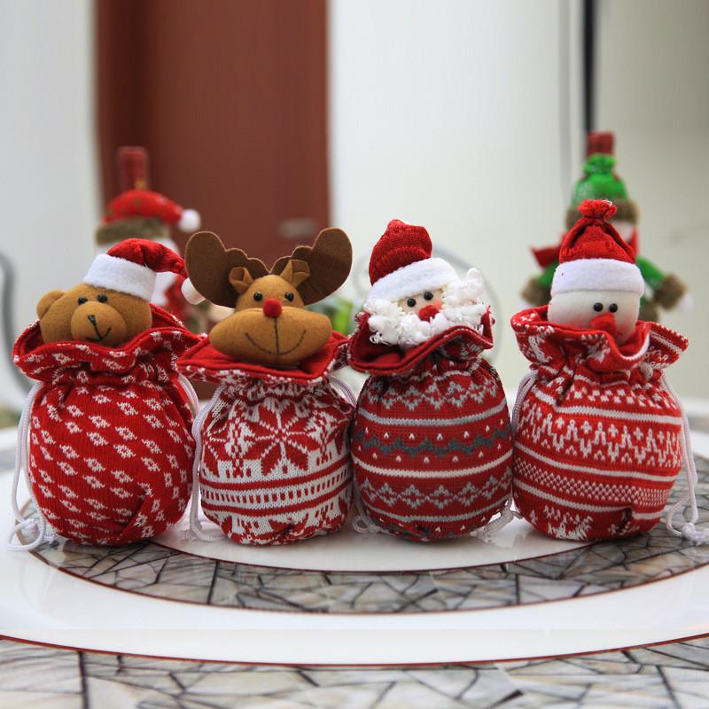 Decorative Knitted Apple Gift Bags For Christmas Featuring Fun Snowman Santa And Bear Designs