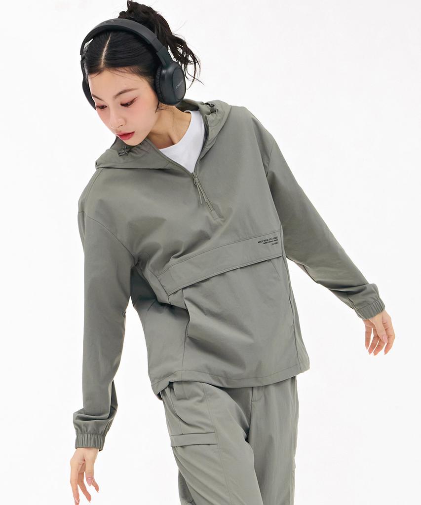 Chasecult Unisex Stretch Hooded Anorak T-Shirt - Khaki