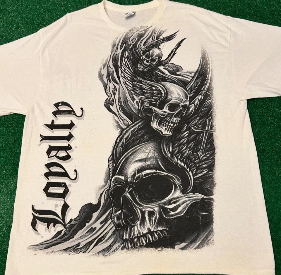 Vintage Y2K Loyalty Skull Wings Cross VTG Shirt Mens Size XXL Punk Grunge XL