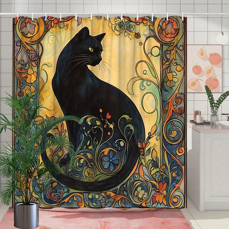 Mystical Black Cat Shower Curtain - Water-Resistant, Easy to Clean, Adds a Touch of Whimsy and Charm to Your Bathroom Decor W90XH180cm