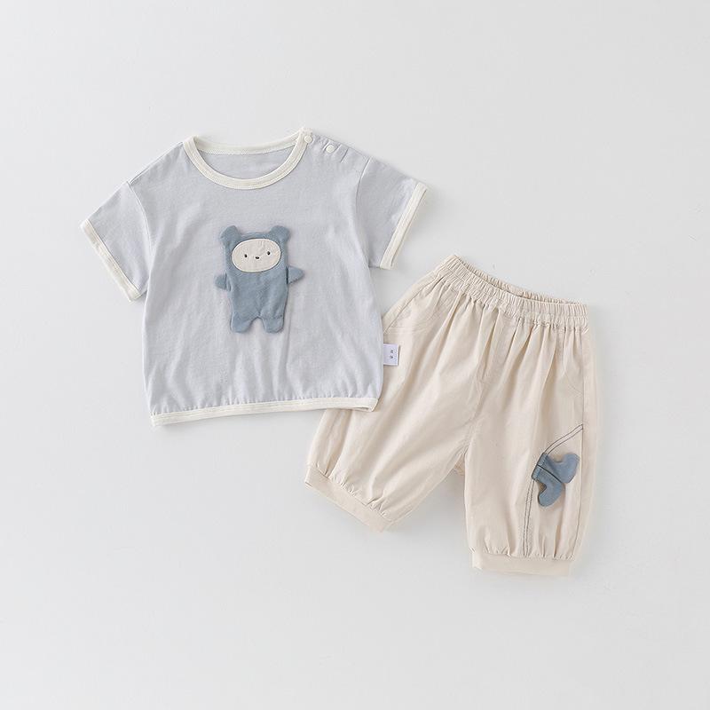 Summer Cartoon Patch Baby T-Shirt & Pants Set