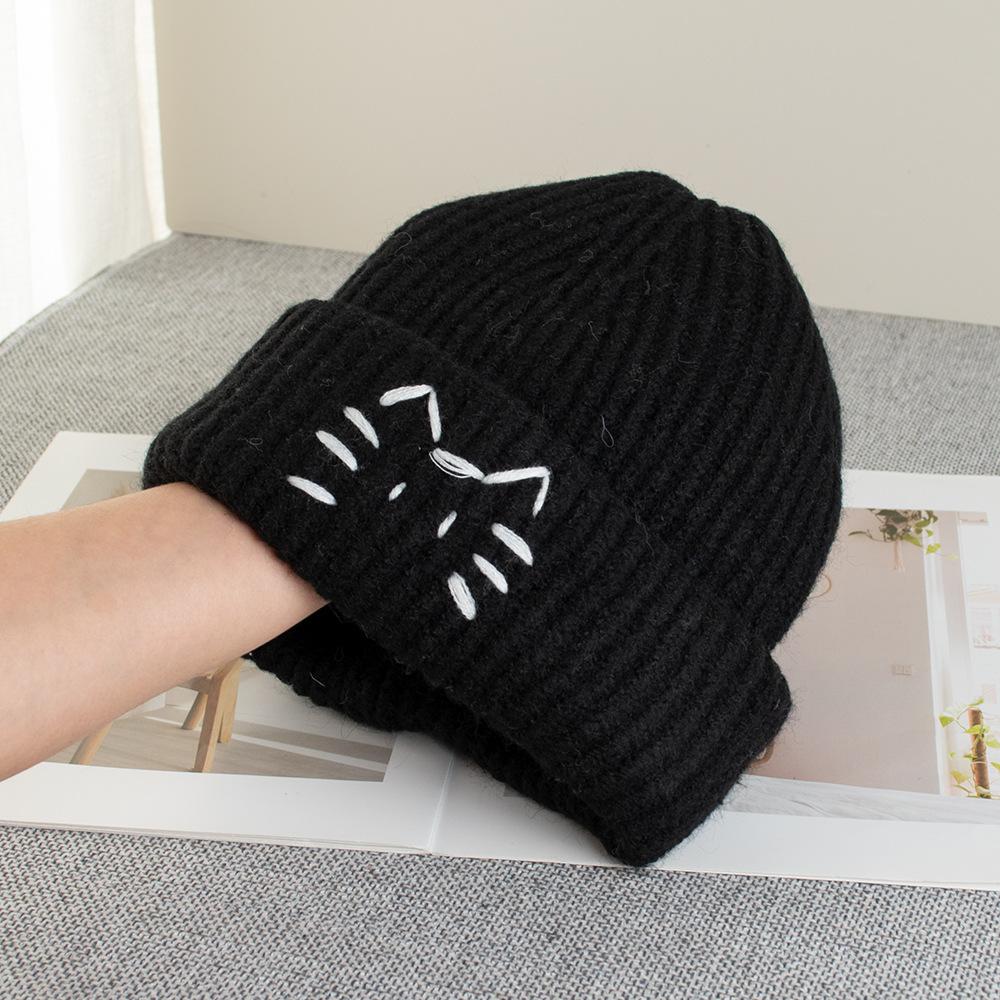 Line kitten cute wool hat female autumn and winter warm windproof versatile simple face small ear hat knitted hat