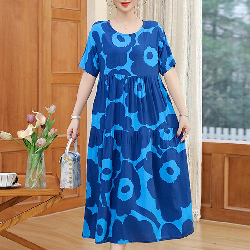 Damenkleid, Sommer, Vintage-Kleidung, lässig, kurzärmelig, langes Kleid für Damen, Sommer-Outfit