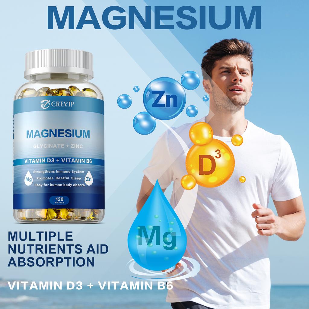 GREVIP contains magnesium glycine, zinc, vitamin D3, and vitamin B6 to support nerve, muscle, bone, and heart health.