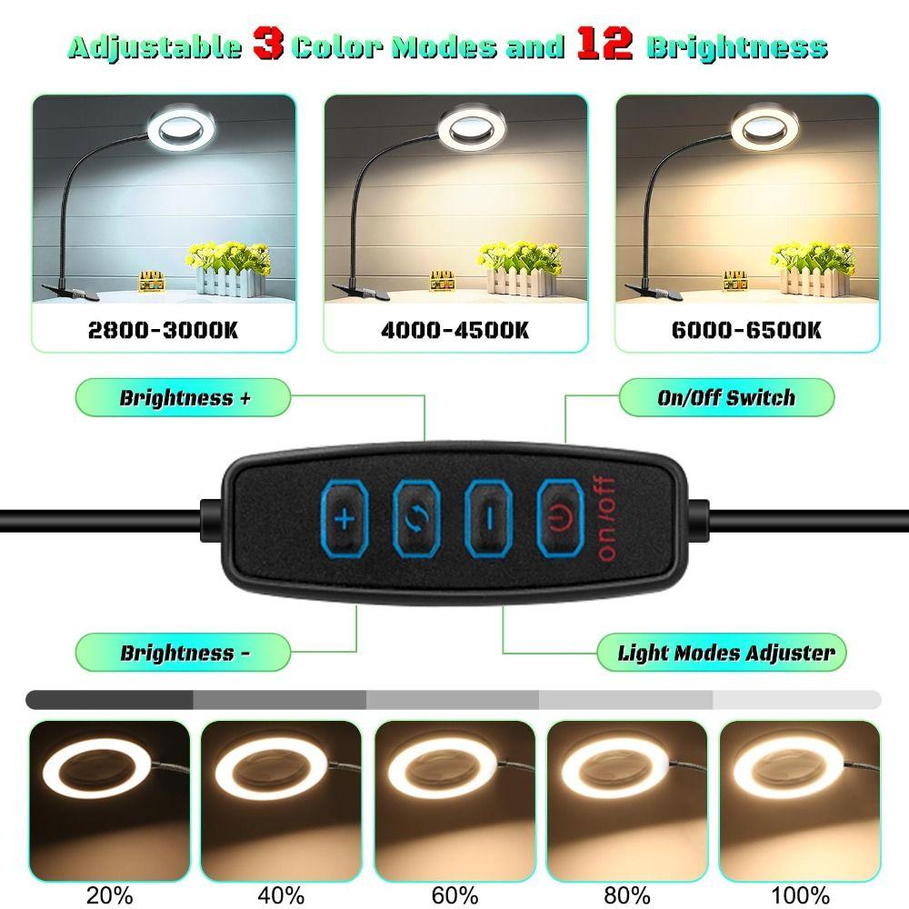 360°Flexible Gooseneck Magnifier with Light 3 Modes Dimmable Lighted Desk Lamp  Electronics Repair