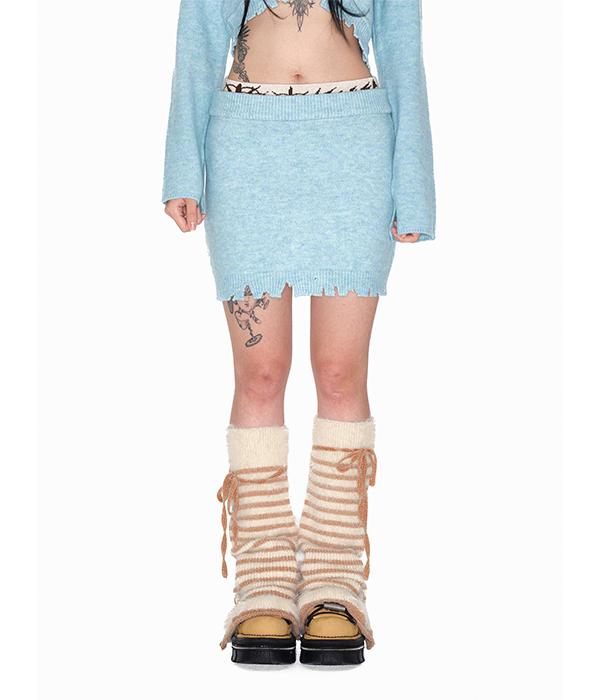 Youth Bath Damage Band Mini Skirt_Light Blue