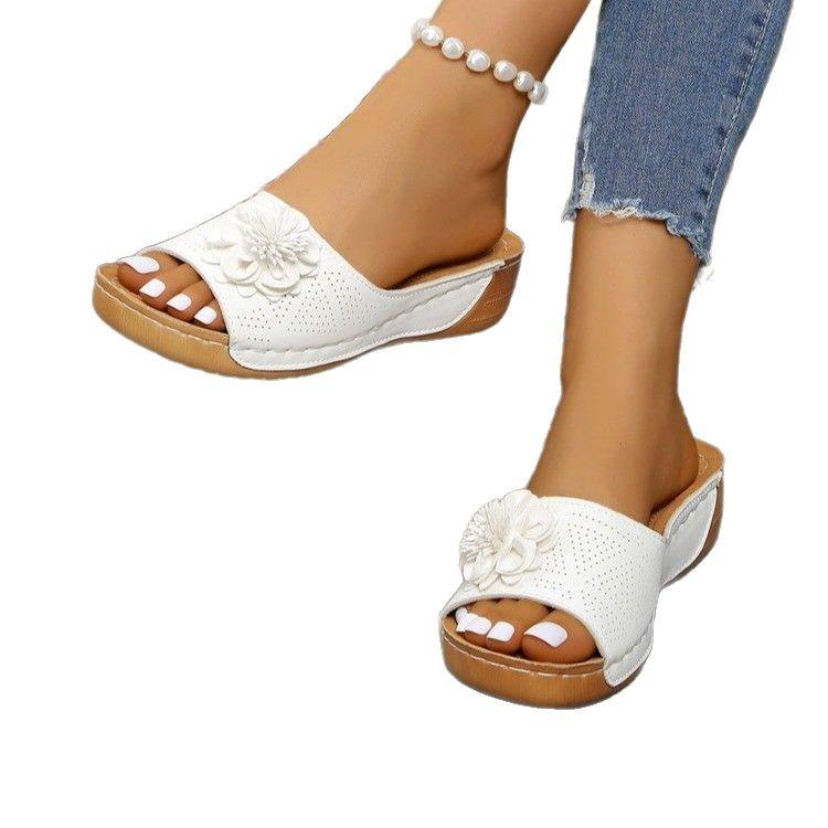 New large size women's shoes flower open-toed slippers female fish mouth sandals