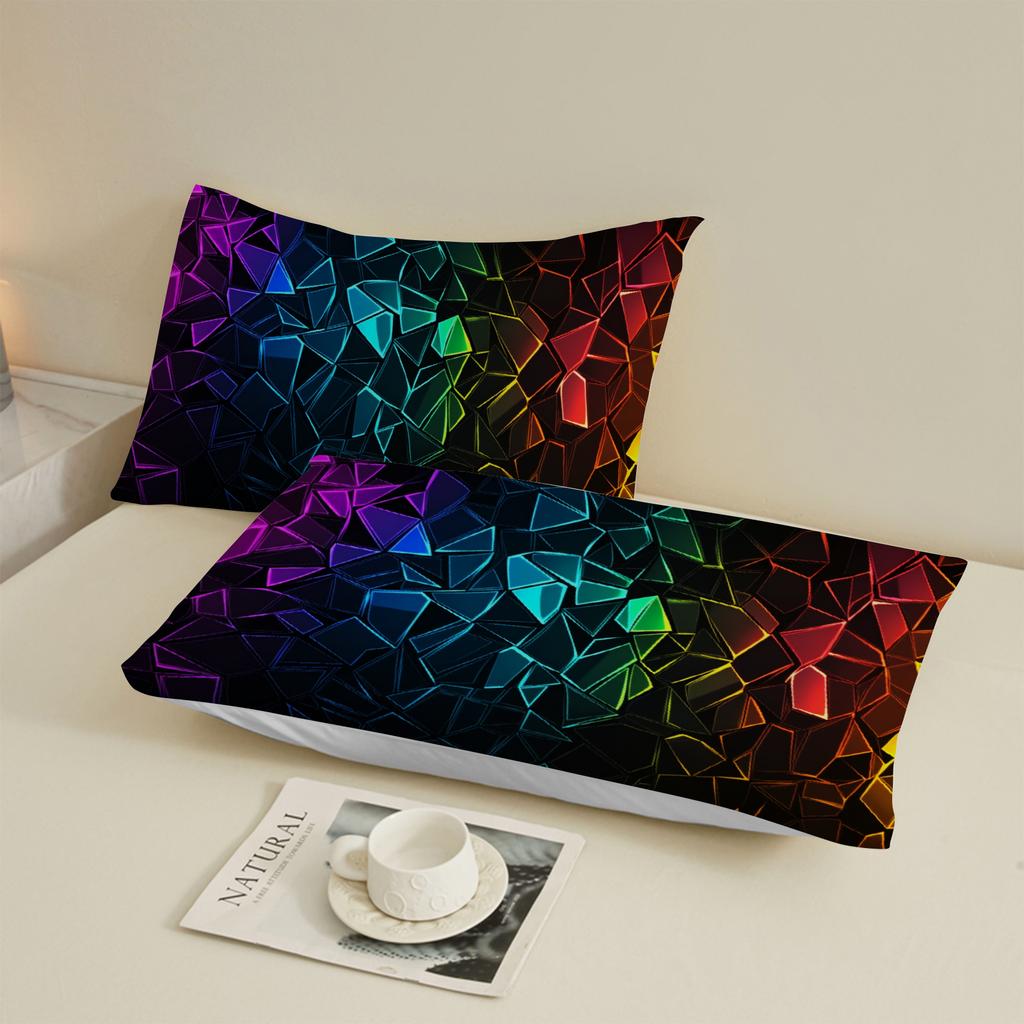 3pcs Geometric Crystal Flat Sheet 3D Printed Rainbow Pattern Fitted Shee Sets With Pillowcases No Filling Cool Visual For Teen