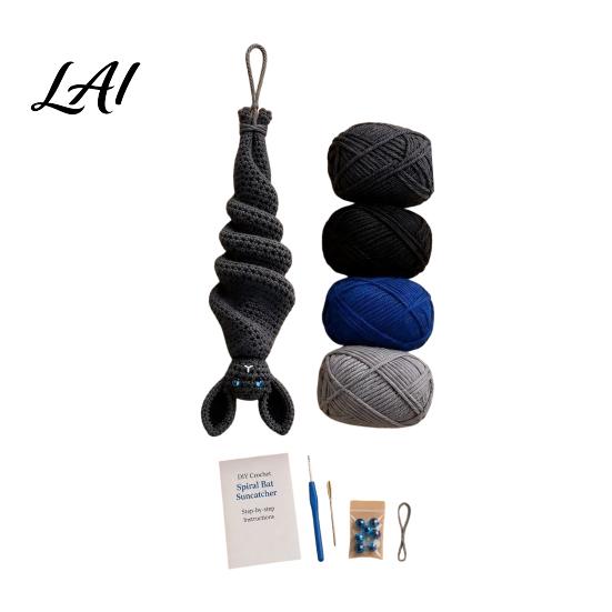 Set Uncinetto e Filo Kit Girandola Vento Pipistrello Artigianato Spirale Fai da Te Maglia Facile Decorazione di Halloween Kit per Artigianato per Adulti Ciondolo Regalo Fatto a Mano