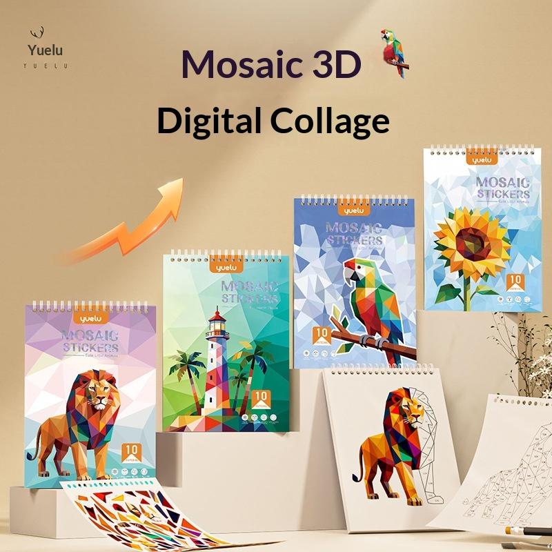 Children Paper Digital 3D Puzzle Book Manual Diy Animal Mosaic Collage Stickers Concentration Early Educational Kids Toys