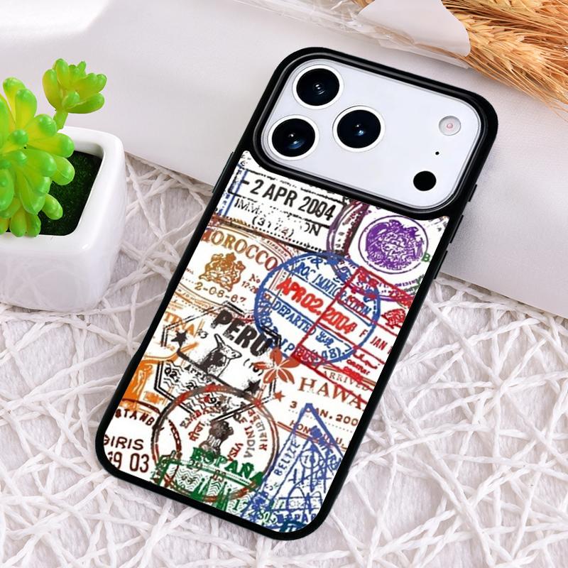 Retro Post Card Passport Stamps Shockproof Phone Case for iPhone 17 Air 16e 15 11 12 14 13 Pro Max Cover Coque