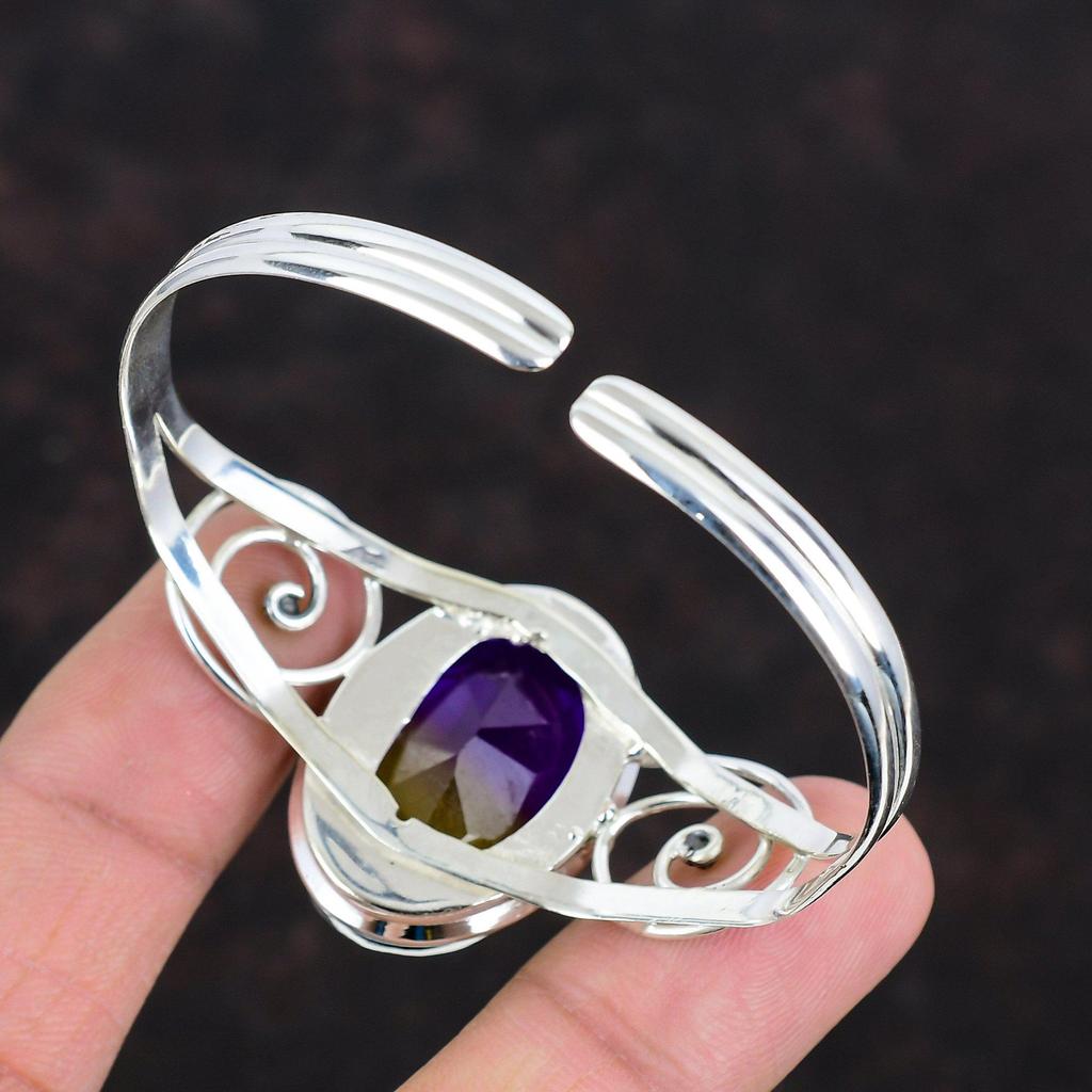 Faceted Ametrine Cuff Bracelet Gemstone Jewelry Adjustable Cuff Bracelet 925 Sterling Silver Bangle Handmade Bangle Antique Jewelry For Gift